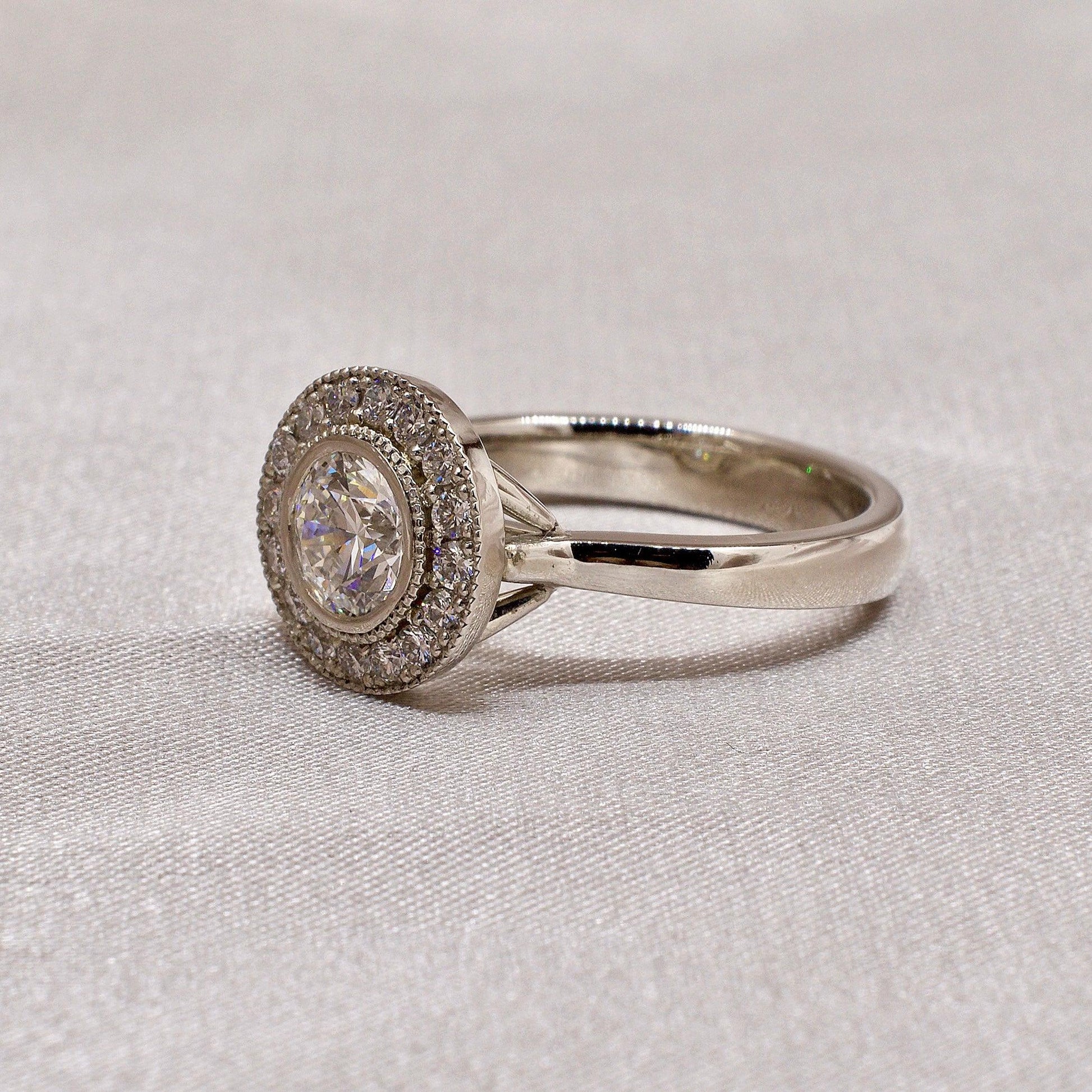 CAELORA | ROUND DIAMOND ENGAGEMENT RING WITH HALO - JTaranaki Jewellery