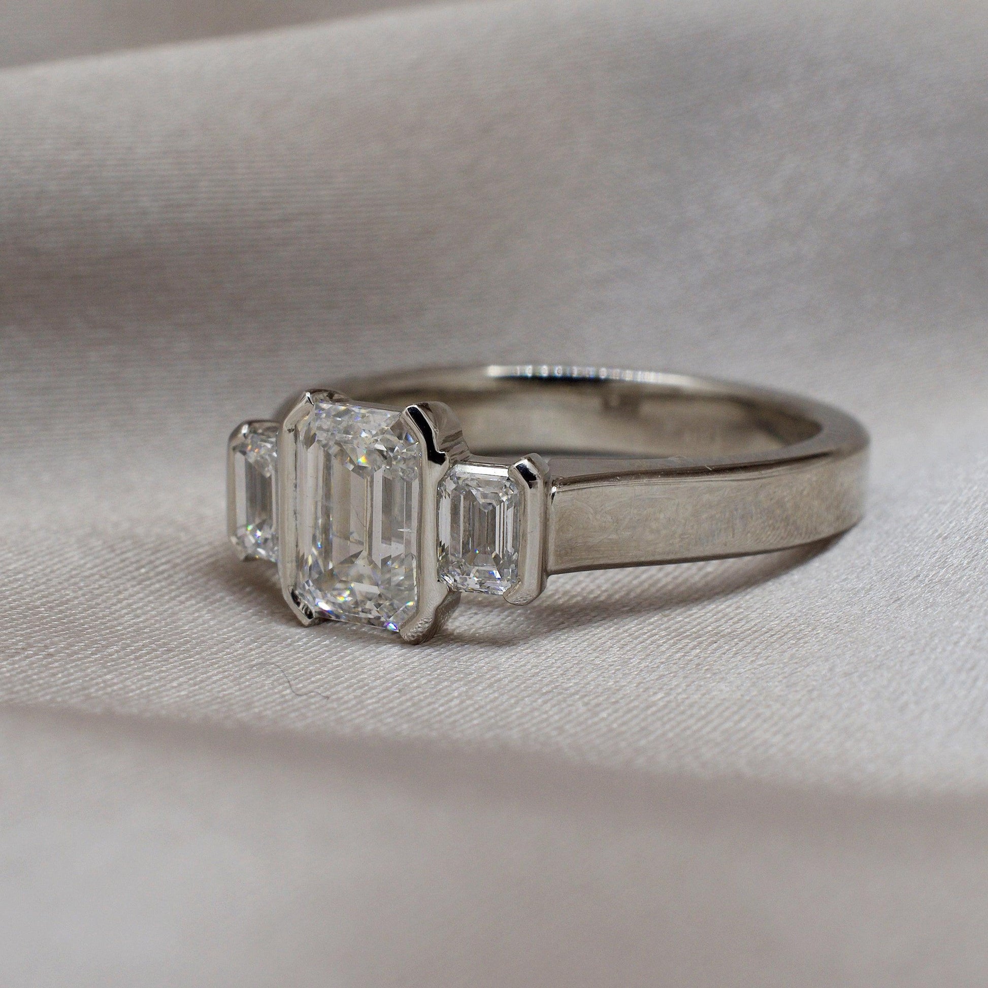 ZENORIA | THREE STONE EMERALD ENGAGEMENT RING - JTaranaki Jewellery