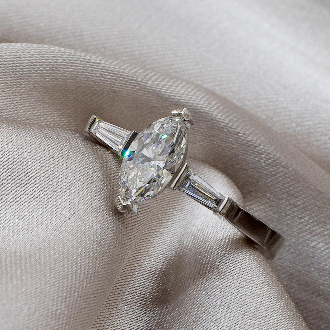 ASTRAEA | THREE STONE MARQUISE ENGAGEMENT RING - JTaranaki Jewellery