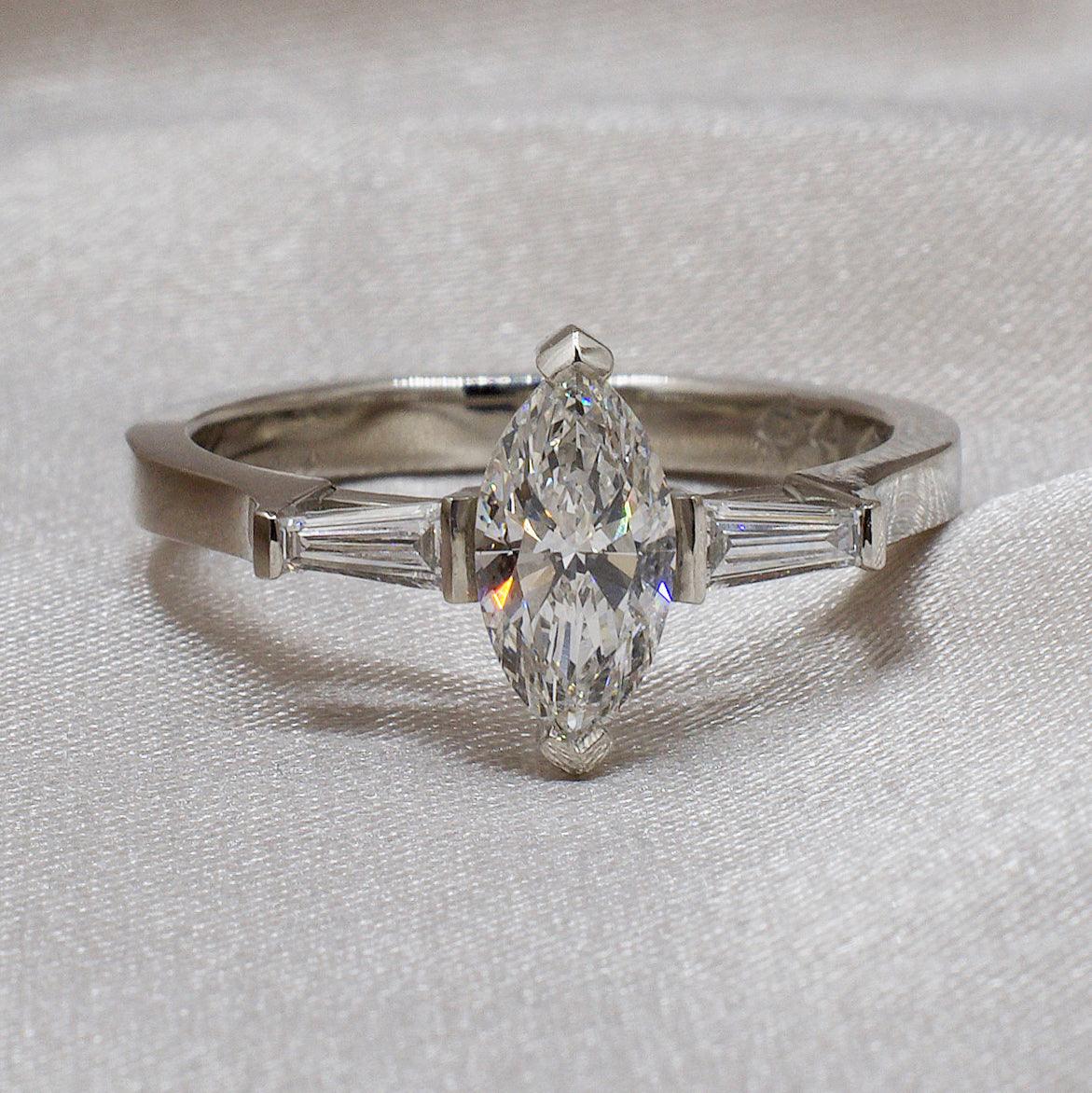 ASTRAEA | THREE STONE MARQUISE ENGAGEMENT RING - JTaranaki Jewellery
